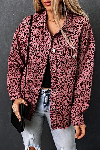 Pink Stars and Animal Spots Print Button Up Denim Shacket