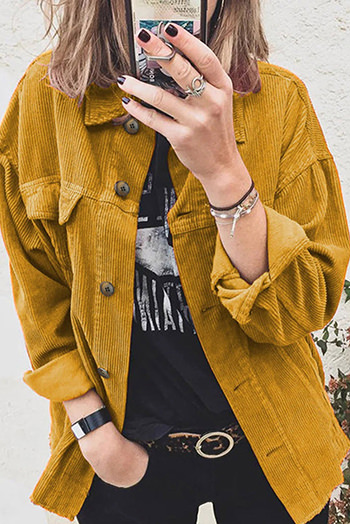 Yellow Corduroy Long Sleeve Button-Up Shirt Coat