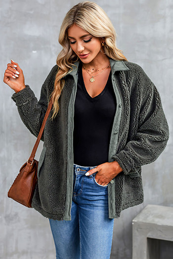 Gray Corduroy Trim Elbow Patch Sherpa Jacket