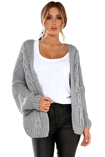 Gray Chunky Wide Long Sleeve Knit Cardigan