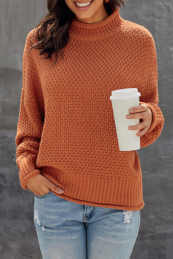 Orange Oversized Chunky Batwing Long Sleeve Turtleneck Sweater