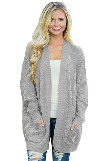 Gray Knit Texture Long Cardigan