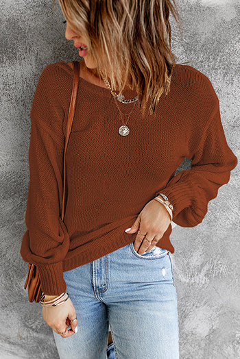 Orange Drop Shoulder Back Cut-Out Sweater with Tie