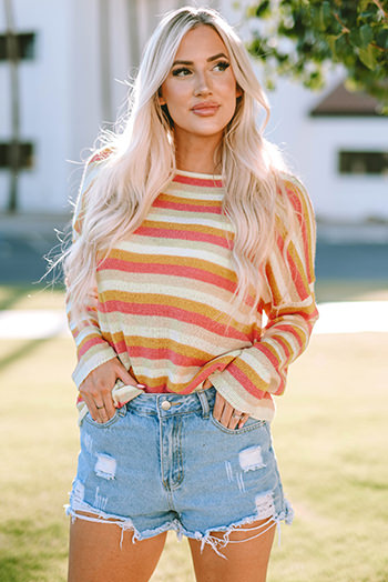 Orange Stripe Long Sleeve Knitted Sweater