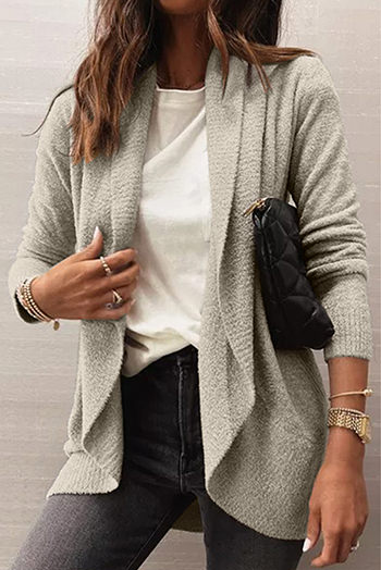 Gray Open Front Shawl Neckline Cardigan