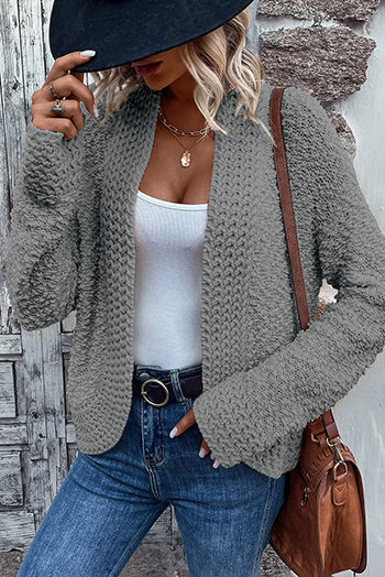 Gray Popcorn Knit Open Front Cardigan