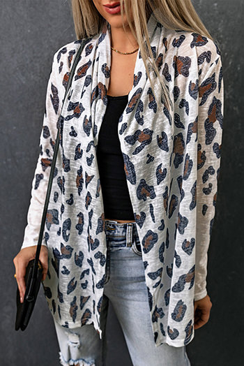 White Vintage Leopard Print Open Cardigan