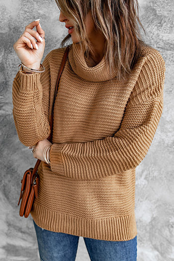 Khaki Cozy Long Sleeves Turtleneck Sweater