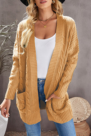 Mustard Knit Texture Long Cardigan