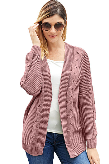 Pink Chunky Wide Long Sleeve Knit Cardigan