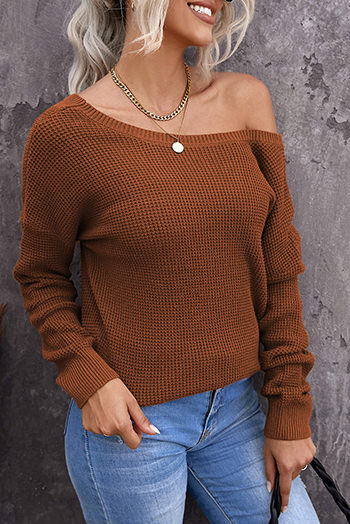 Brown Cross Back Hollow out Sweater