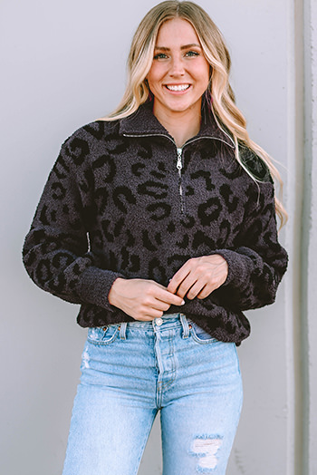 Leopard Animal Print Zipped Collared Sweater