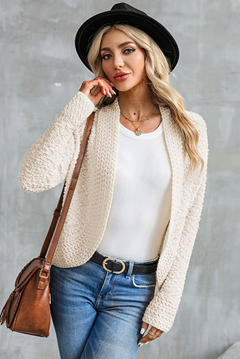 Apricot Popcorn Knit Open Front Cardigan