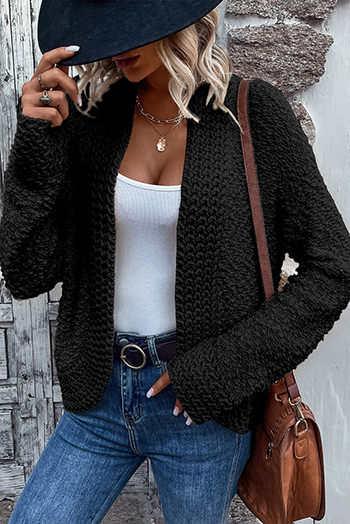 Black Popcorn Knit Open Front Cardigan