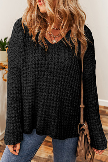 Black Hollow out Crochet V Neck Sweater