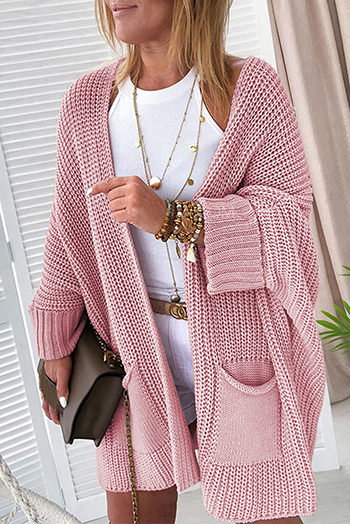 Pink Oversized Fold Over Sleeve Sweater Cardigan