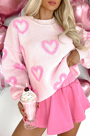 Pink Heart Shape Bubble Sleeve Baggy Sweater