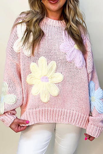 Pink Petals and Threads Embroidered Floral Sweater