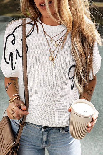 White Flower Embroidery Sweater Top