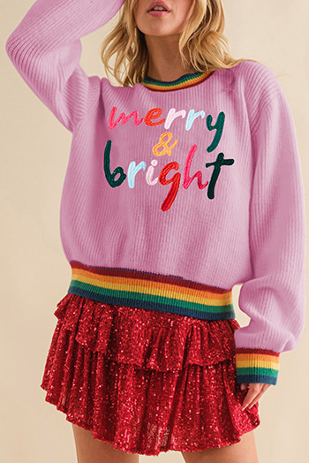 Bonbon Merry and Bright Colorful Stripes Trim Sweater