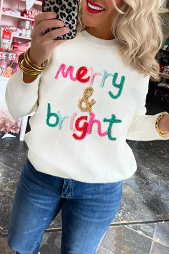 White Merry and Bright Round Neck Casual Sweater