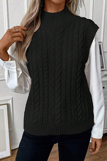 Black Cable Knit High Neck Sweater Vest