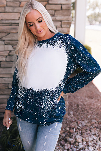 Navy Tie Dyed Crew Neck Pullover Sweatshirt