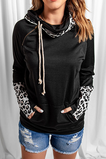 Leopard Double Hoods Thumb Hole Hoodie