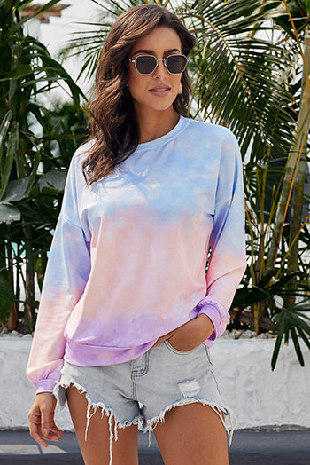 Multicolour Color Block Tie Dye Pullover Sweatshirt