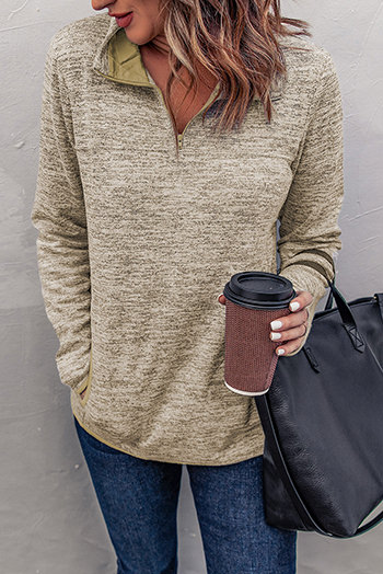 Khaki Quarter Zip Pullover Sweatshirt