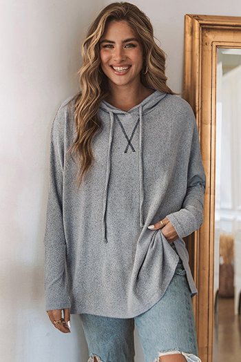 Gray Loose Drawstring Pullover Hoodie