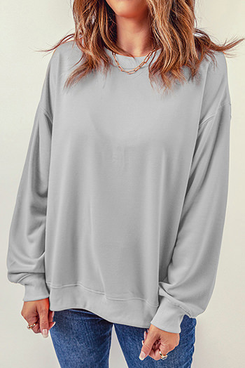 Gray Plain Crew Neck Pullover Sweatshirt