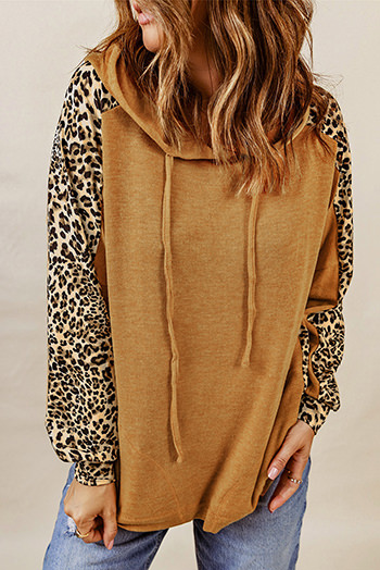 Orange Leopard Patchwork Pullover Hoodie