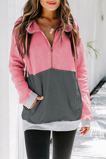 Pink Zipped Colorblock Sweatshirt with Pockets