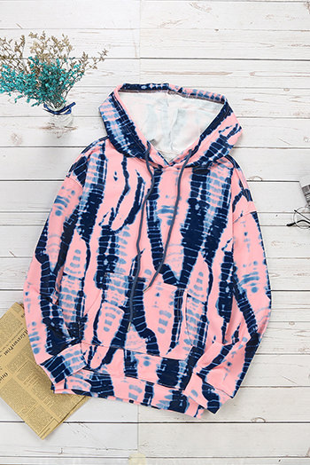 Pink Tie Dye Print Pullover Hoodie