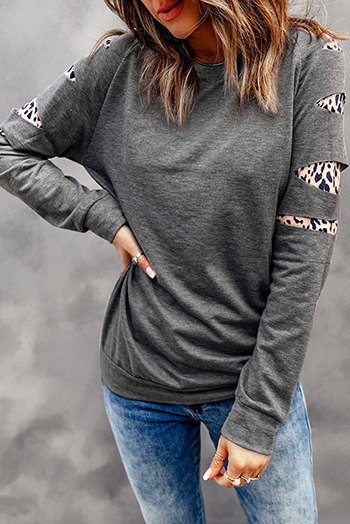 Leopard Insert Gray Sweatshirt