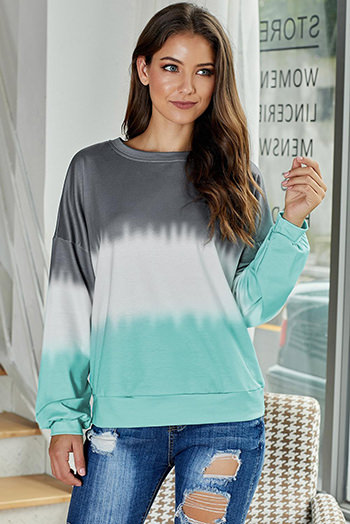 Gray Color Block Tie Dye Pullover Sweatshirt