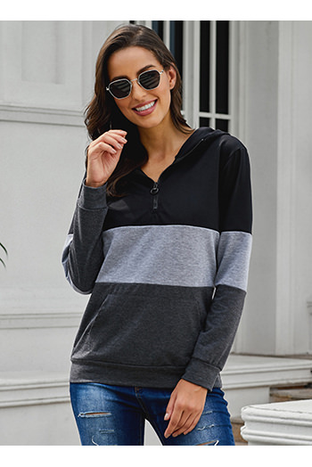 Black Color Block Zipped Neck Hoodie