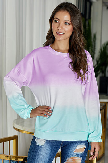 Purple Color Block Tie Dye Pullover Sweatshirt