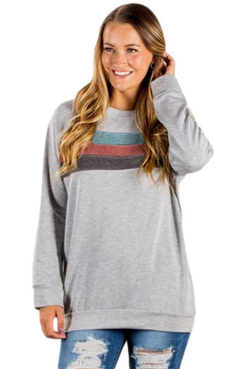 Light Gray Contrast Stripes Pullover Sweatshirt