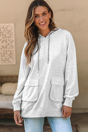 Apricot Double Flap Pocket Drawstring Hoodie