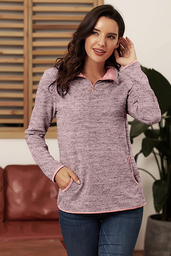 Pink Quarter Zip Pullover Sweatshirt