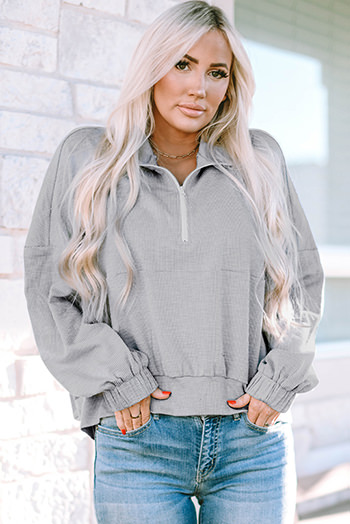 Gray Ultra Loose Dolman Sleeve Quarter Zip Sweatshirt