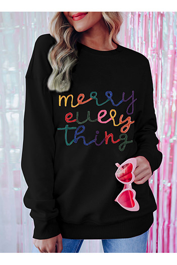 Black Merry Every Thing Glitter Slogan Sweatshirt