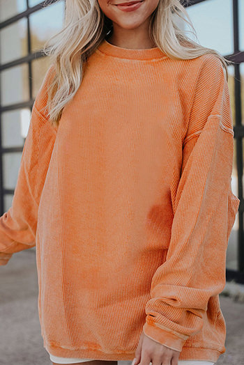 Orange Ribbed Corded Oversized Sweatshirt