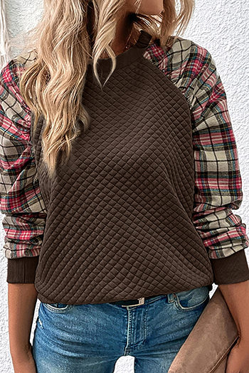 Brown Plaid Raglan Sleeve Sweatshirt