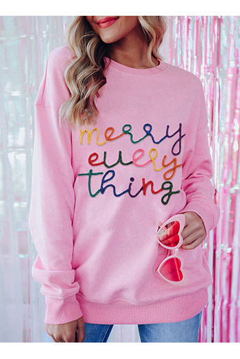 Peach Blossom Merry Every Thing Glitter Slogan Sweatshirt