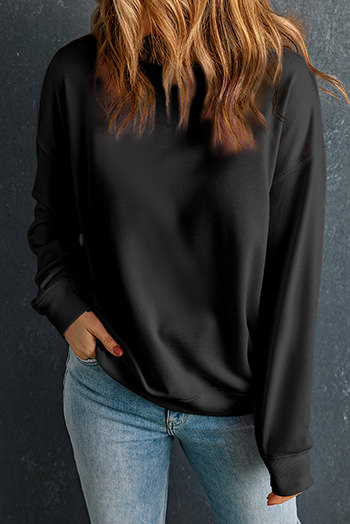 Black Solid Classic Crewneck Pullover Sweatshirt