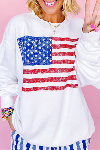 White American Flag Graphic Drop Shoulder Loose Sweatshirt