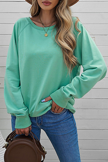 Green French Terry Cotton Blend Pullover Sweatshirt